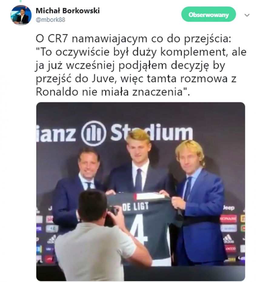 De Ligt nt. rozmowy z Ronaldo przed transferem do Juve